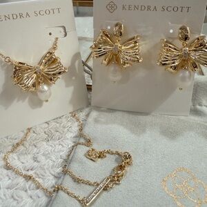Kendra Scott x LoveShackFancy Pearl Bow Gold Earrings & Necklace- New/dust bag!
